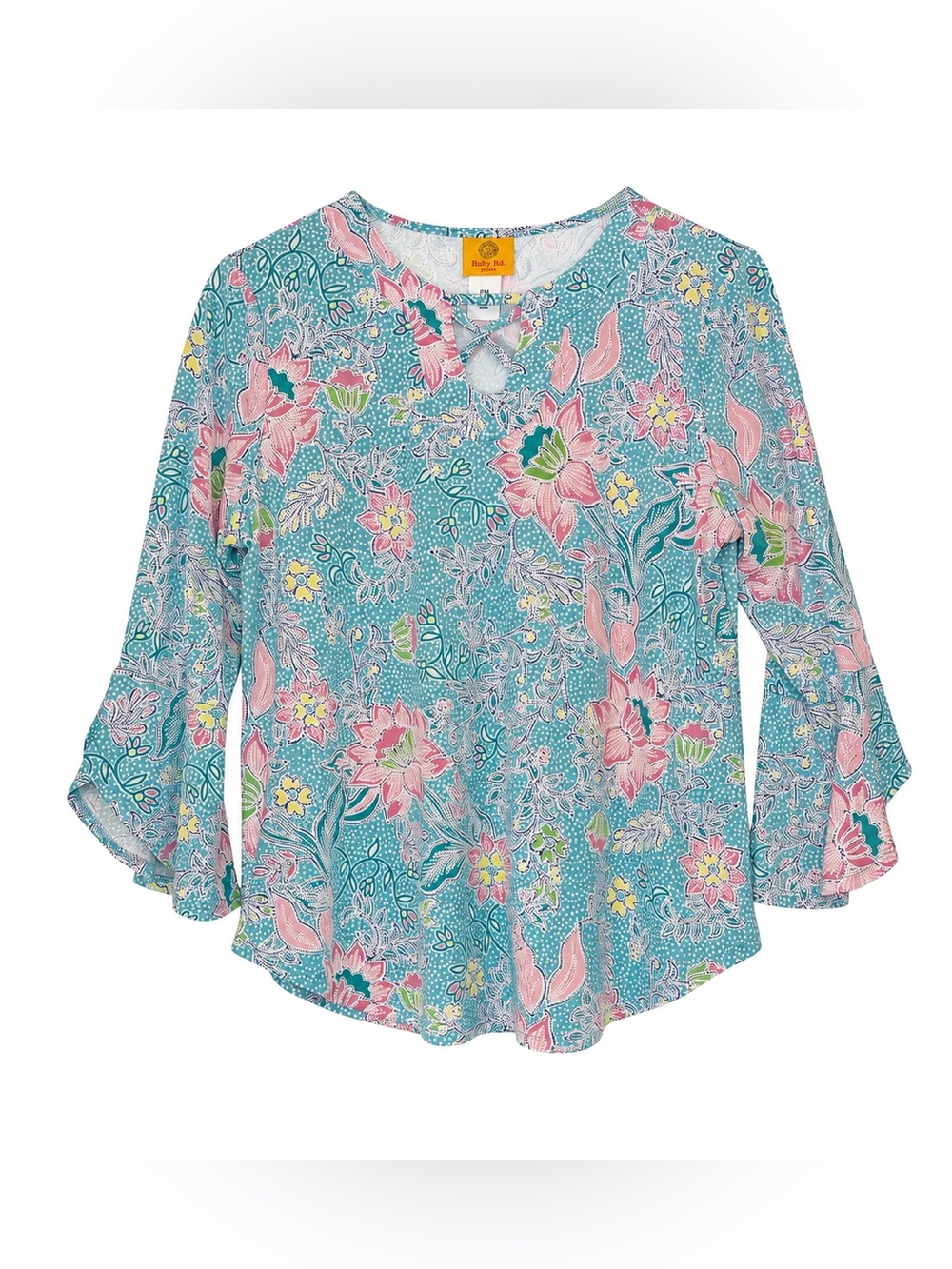 Ruby Rd. Turquoise Floral Tie-Neck Blouse